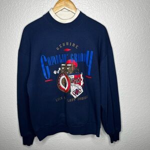 Vintage Gambling granny Las Vegas luck be a lady oversized navy sweatshirt large